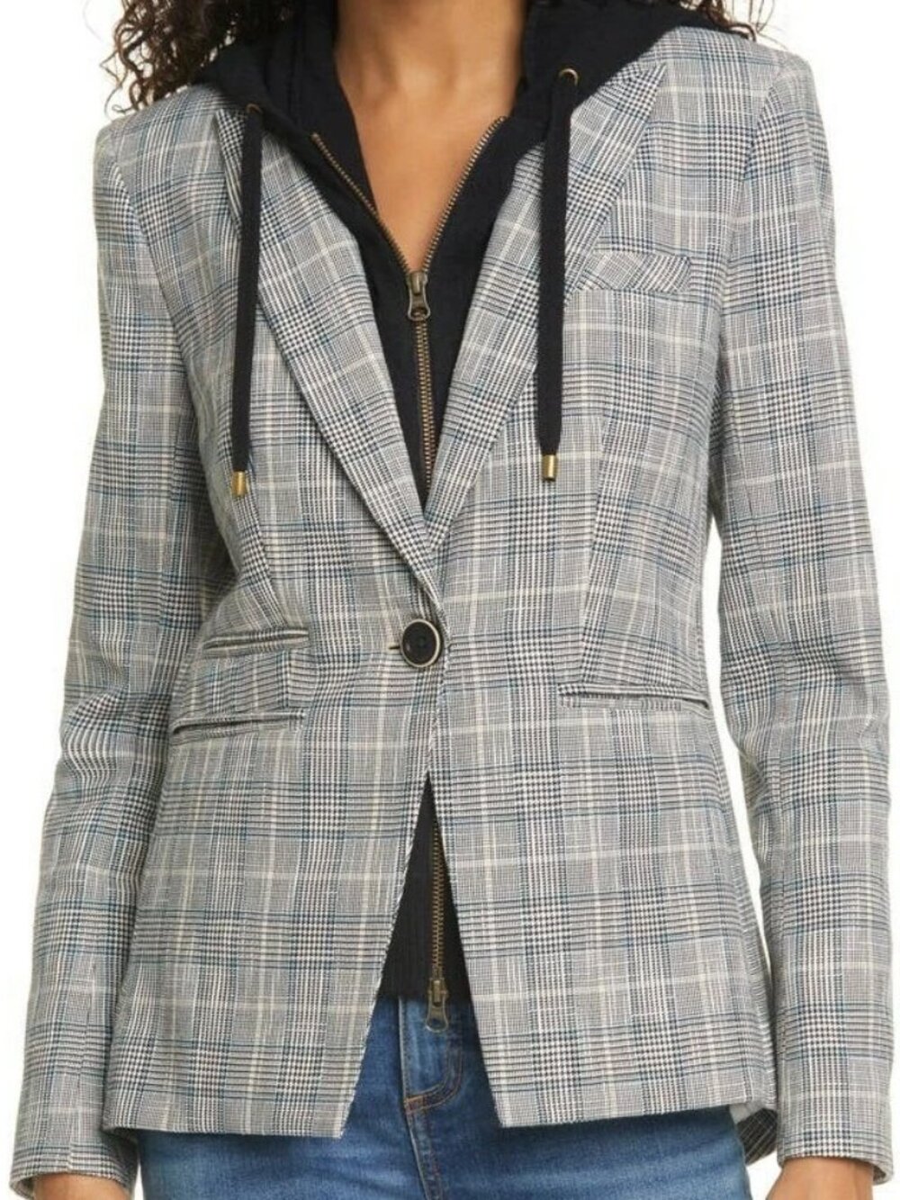 Veronica Beard Gia Glen Multi Blue Plaid Dickey Jacket Blazer Wool Blend Size 6